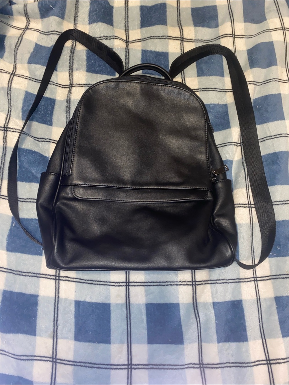 Sleek Black Faux Leather Women's Backpack